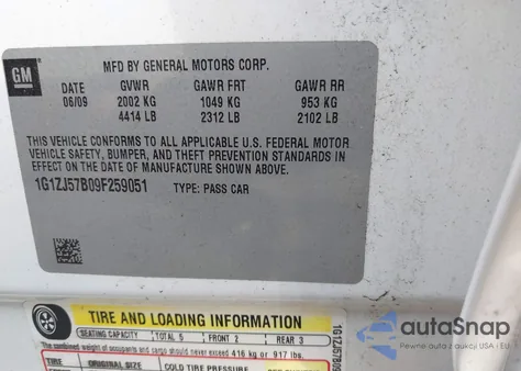 2009 Chevrolet Malibu Lt from USA, damaged, VIN 1G1ZJ57B09F259051